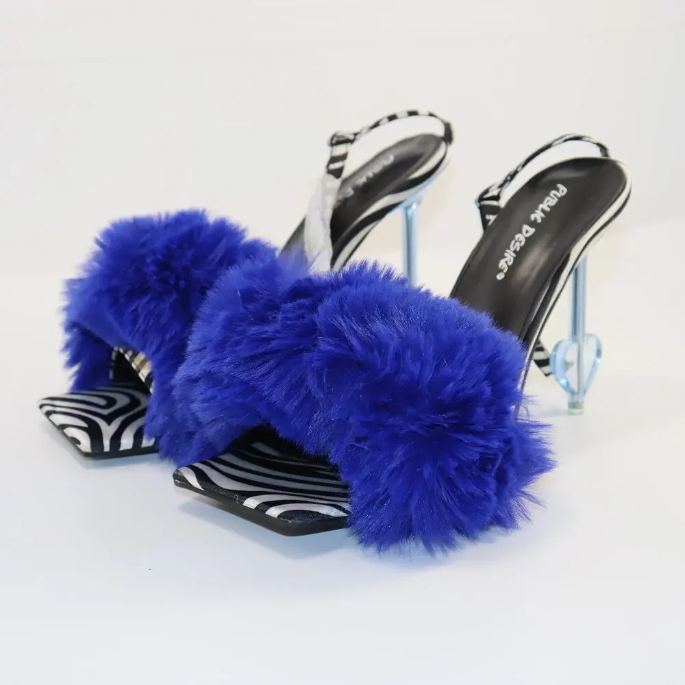 Public Desire Blue Faux Fur Zebra Print Heels Size‎ 8 NIB